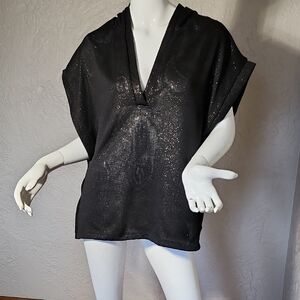 Elegant Black Shimmer V-Neck Blouse